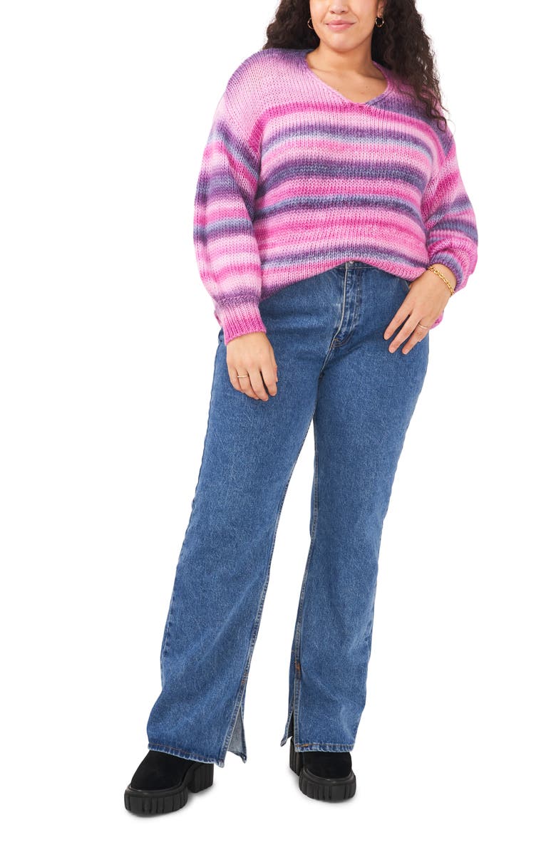 Vince Camuto Roving Stripe Sweater, Alternate, color, Berry Hibiscus