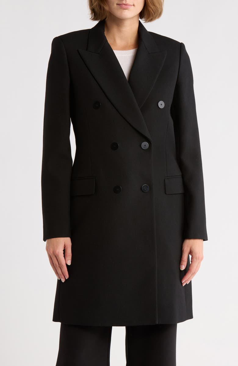 Theory Tailored Double Breasted Wool Blend Coat, Main, color, Black