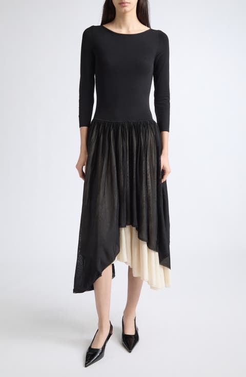 Boat Neck Colorblock Midi Dress