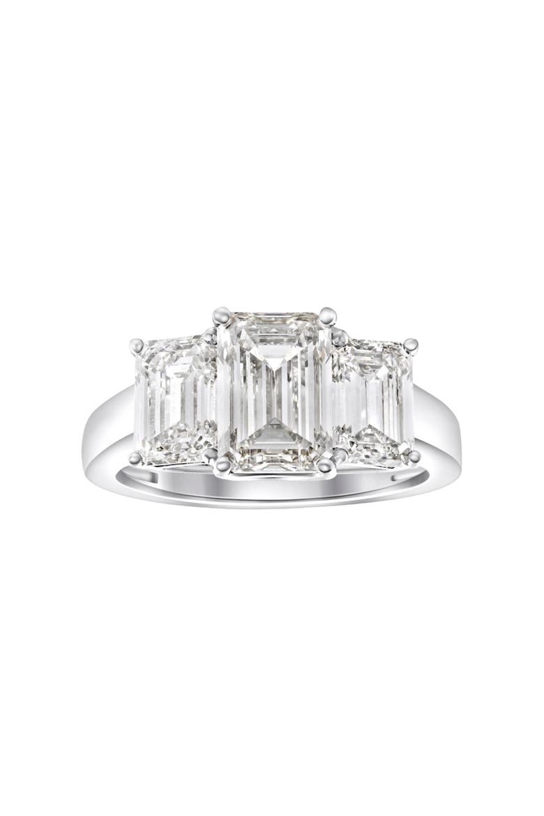 3.55Ct TW Emerald Cut Three Stone Engagement Ring 14k Gold Lab Grown, Main, color, 14k White Gold