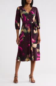 DKNY Balloon Sleeve Faux Wrap Dress