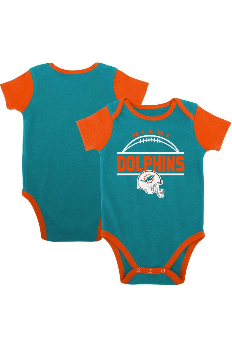 Newborn & Infant Aqua/Orange Miami Dolphins Home Field Advantage Three-Piece Bodysuit, Bib & Booties Set, Main, color, Aqua