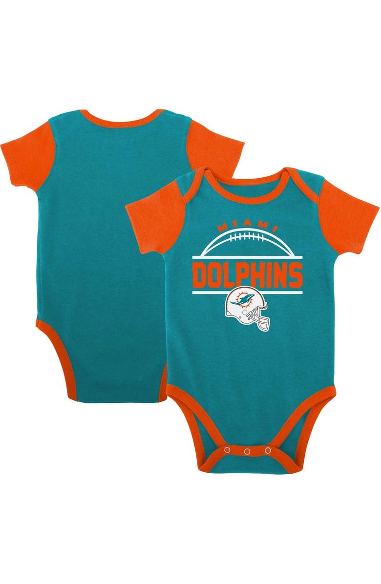 Outerstuff Newborn & Infant Aqua/Orange Miami Dolphins Home Field Advantage Three-Piece Bodysuit, Bib & Booties Set, Main, color, Aqua