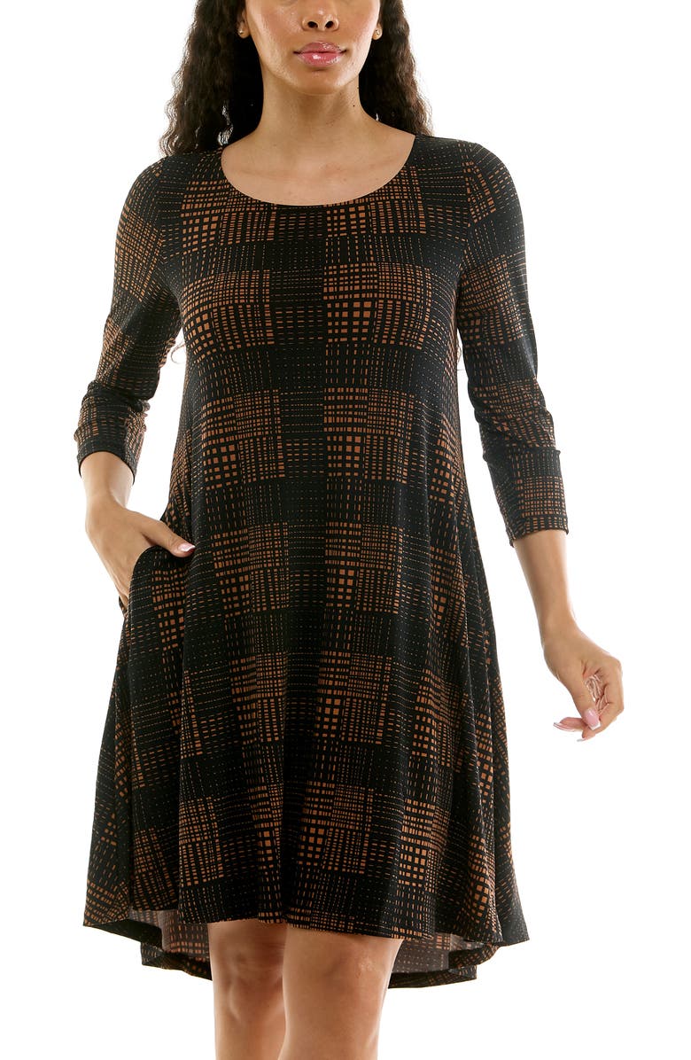 Nina Leonard High-Low Trapeze Dress, Alternate, color, Black/ Cognac