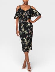 RACHEL Rachel Roy Marcella Printed Off the Shoulder Ruffle Midi Dress
