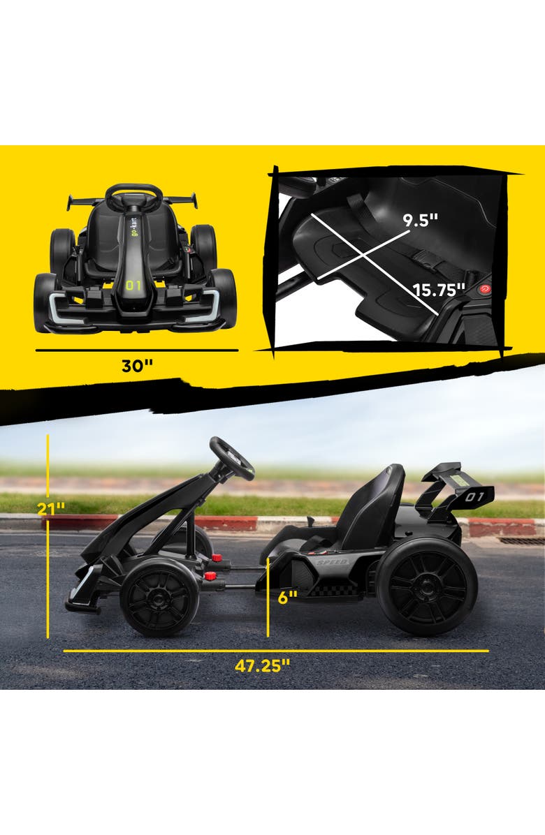 Aosom 24V 7.5 MPH Drifting Electric Go Kart with Adjustable Seat Slow Start Button Start Music Horn Lights, Alternate, color, Black