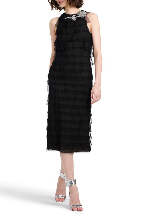 Spanish Tiered Tulle Cocktail Midi Dress