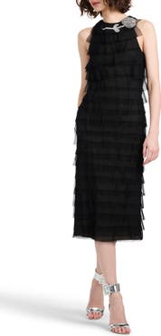 EMILY SHALANT Spanish Tiered Tulle Cocktail Midi Dress