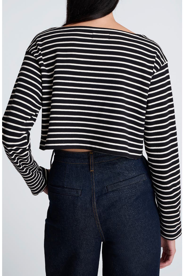 Stripe Cotton Crop Top, Alternate, color, BLACK/ OYSTER