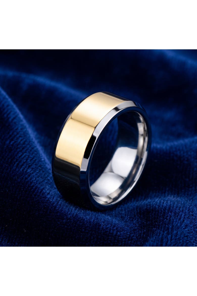 Men's Polished Tungsten & Gold Plated Two Tone 8mm Ring Wedding Band, Alternate, color, Tungsten