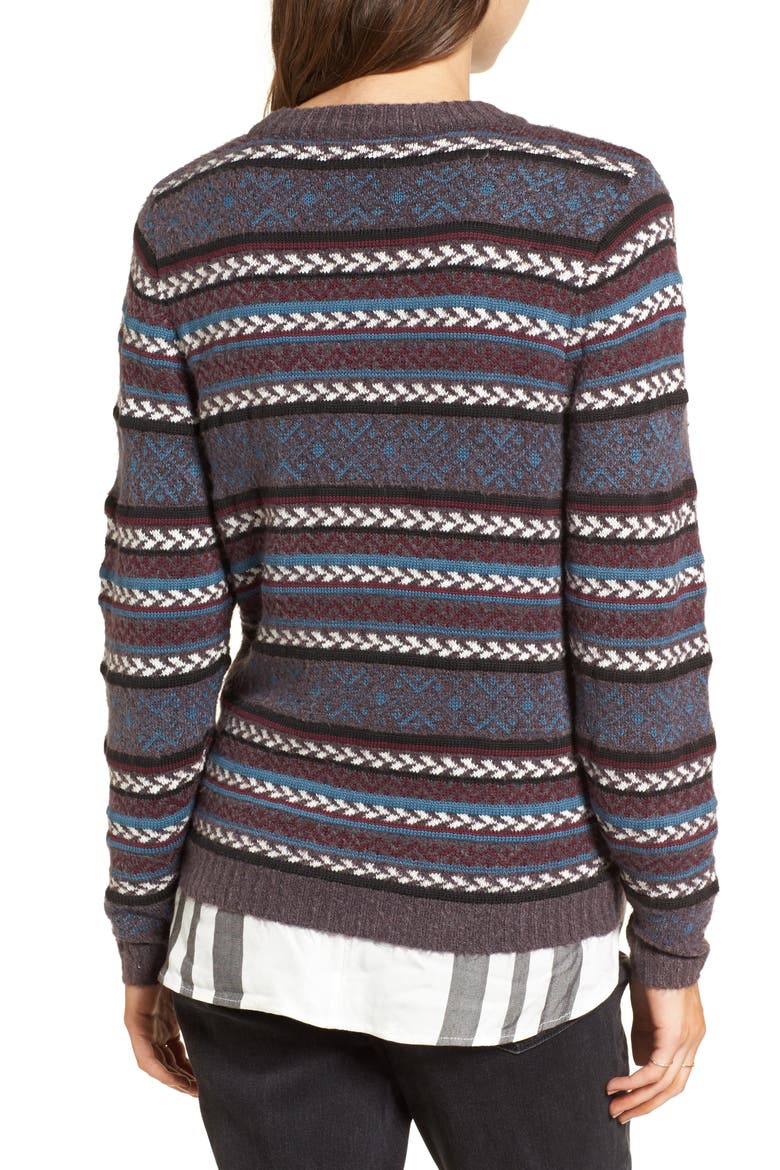 Fair Isle Stripe Sweater, Alternate, color, BURGUNDY FIG STRIPED FAIRISLE