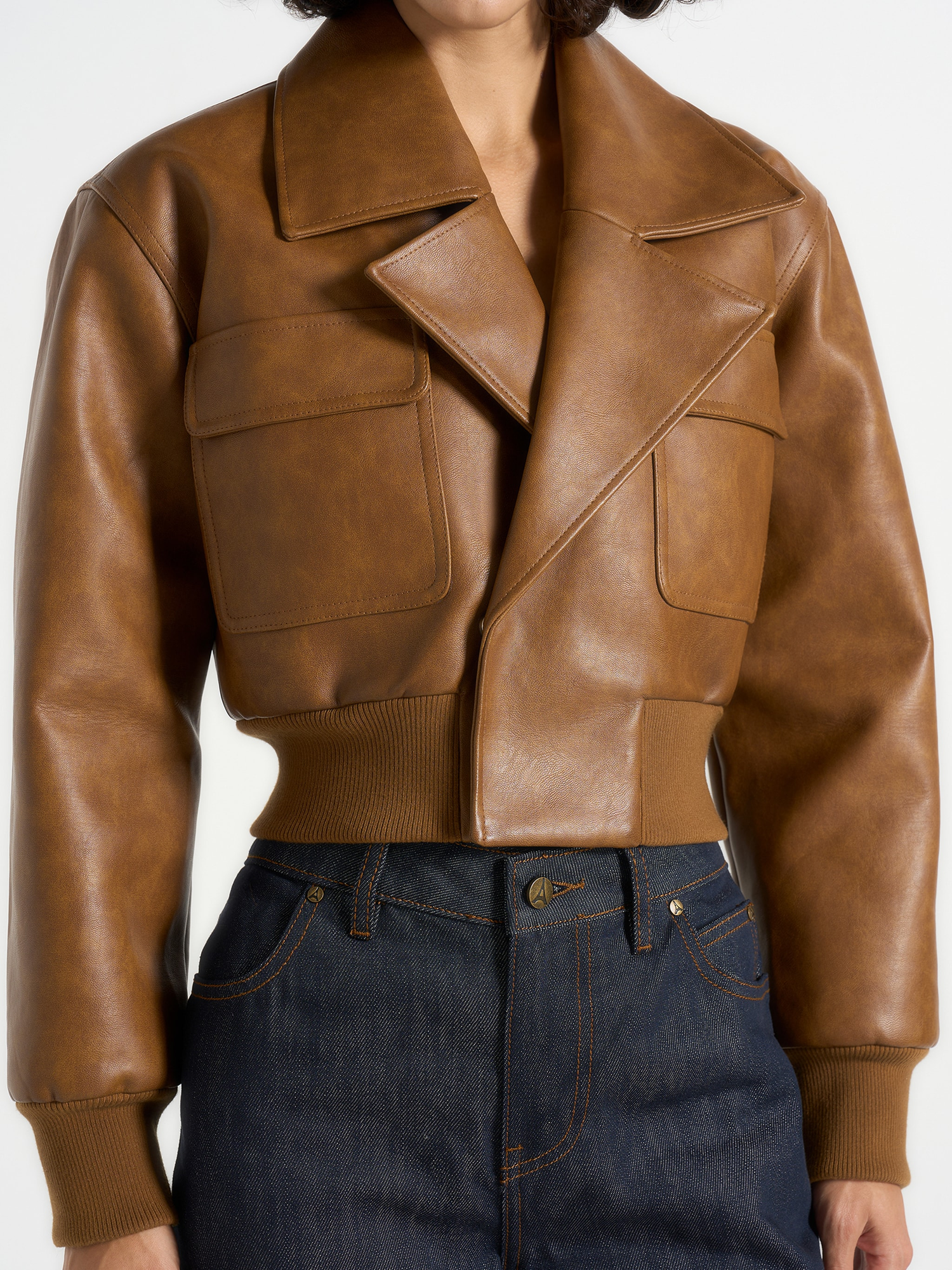 Manière De Voir Cosette Vintage Leather Lapel Bomber Jacket — фото 5