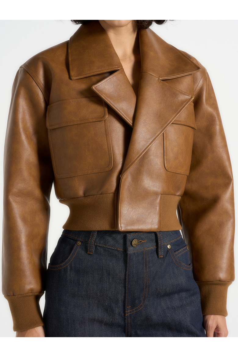 Cosette Vintage Leather Lapel Bomber Jacket, Alternate, color, Brown