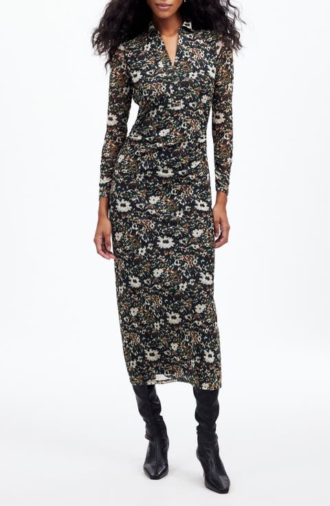 Floral Long Sleeve Polo Midi Dress