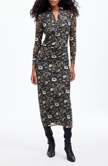 Madewell Floral Long Sleeve Polo Midi Dress Nordstrom