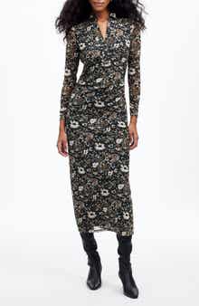 Madewell Floral Long Sleeve Polo Midi Dress