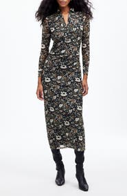 Madewell Floral Long Sleeve Polo Midi Dress