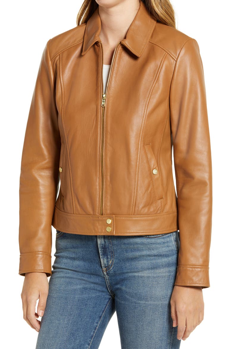 Smooth Lambskin Leather Jacket, Alternate, color, HAZELNUT