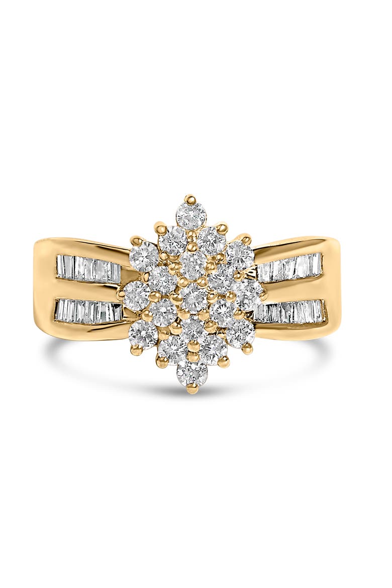 10K Gold 1.0 Cttw Diamond Floral Cluster Band Statement Ring, Main, color, Yellow Gold