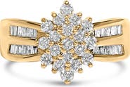 Haus of Brilliance 10K Gold 1.0 Cttw Diamond Floral Cluster Band Statement Ring