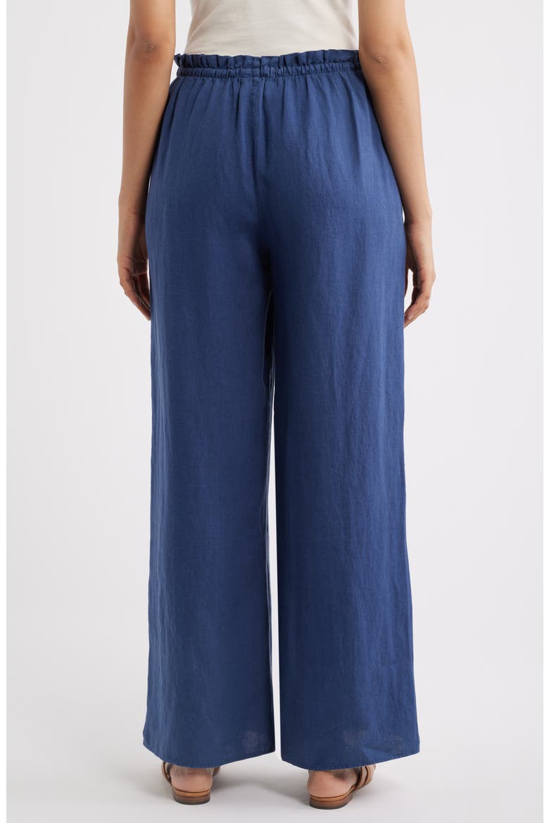 Ruffle Waist Wide Leg Linen Pants, Alternate, color, MIDNIGHT SURF