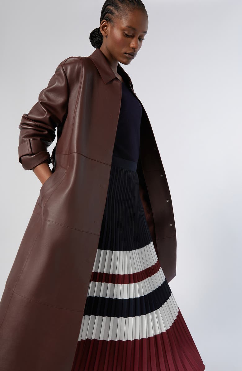 Marina Rinaldi Master Colorblock Pleated Crêpe de Chine Skirt, Alternate, color, Cherry