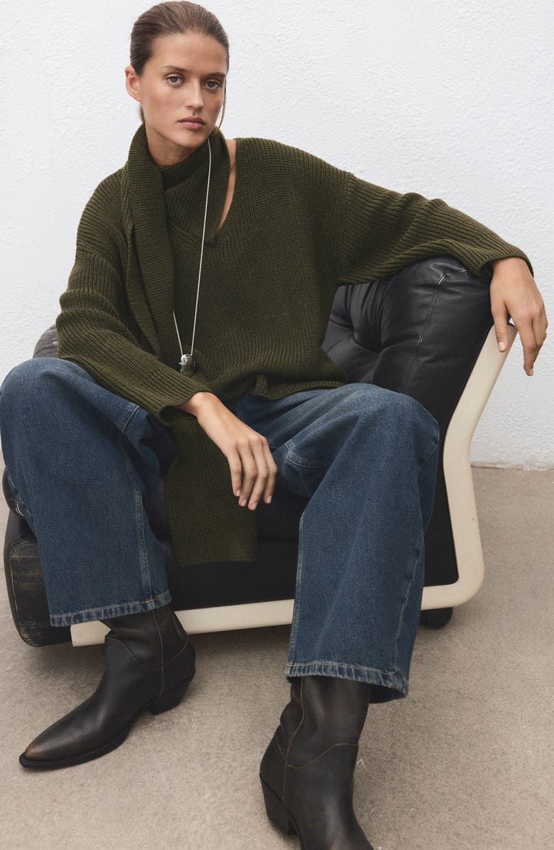 MANGO Scarf Sweater, Alternate, color, Green