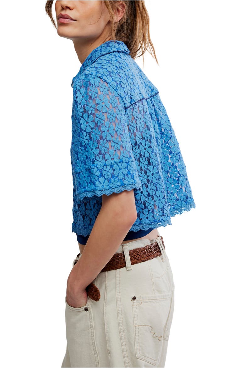 Mannie Floral Lace Button-Up Crop Shirt, Alternate, color, BLISSFUL BLUE