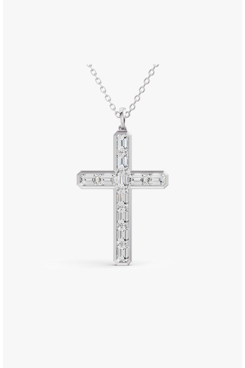 14K Gold 3 ct Sereia Emerald Cross Lab Diamond Pendant, Main, color, White Gold