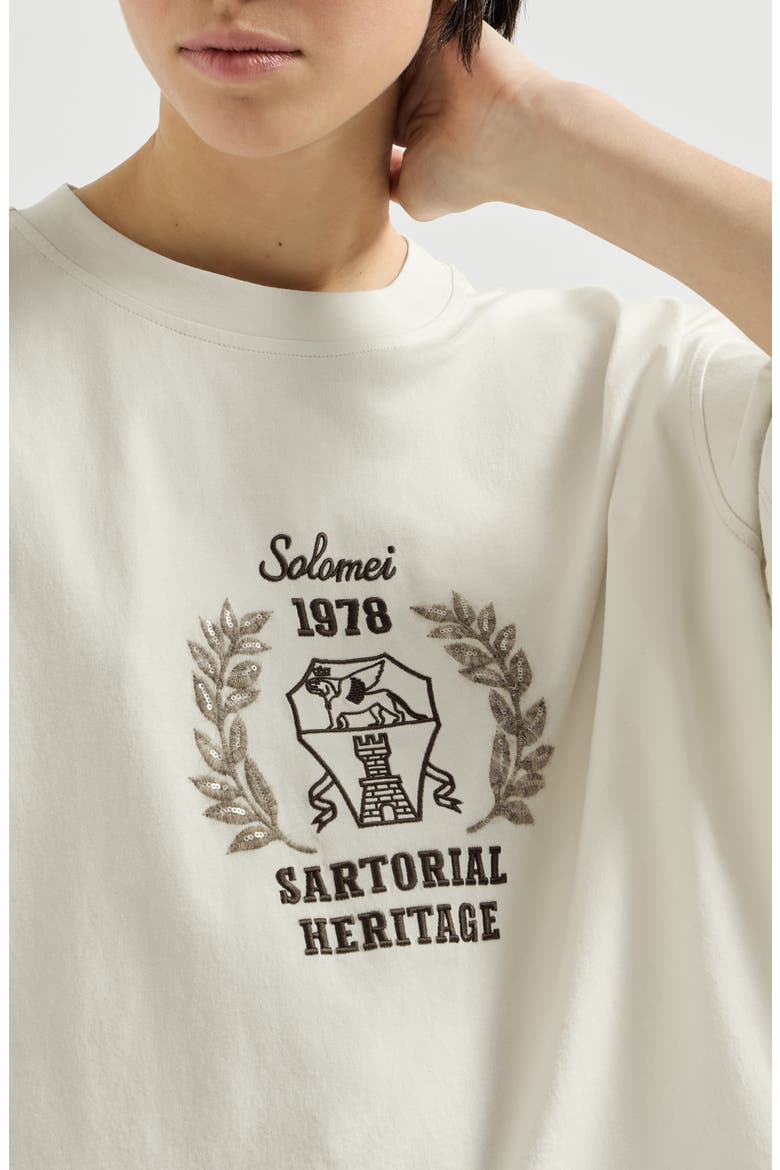 Cotton jersey t-shirt with embroidery, Alternate, color, Butter
