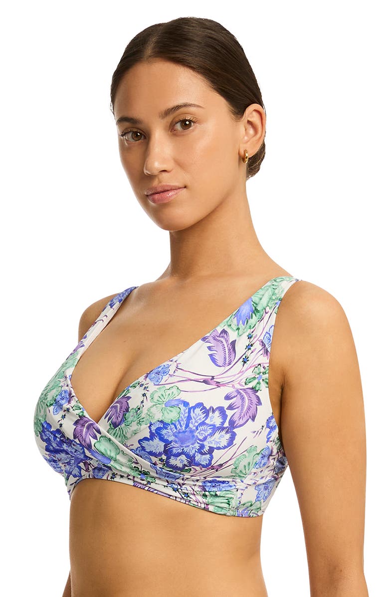 Sea Level Capri Stripe Ruffle Bikini Top, Alternate, color, Evergreen
