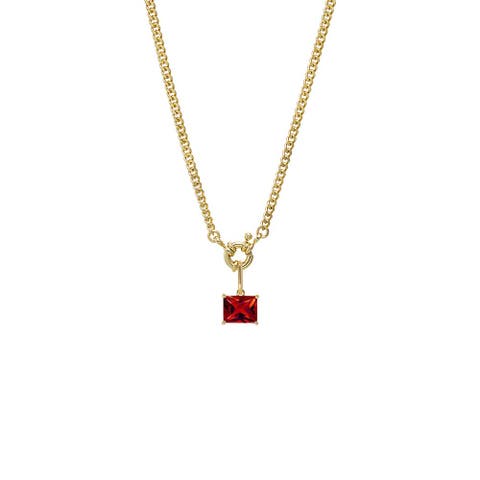 Colored CZ Emerald Charm Cuban Toggle Necklace