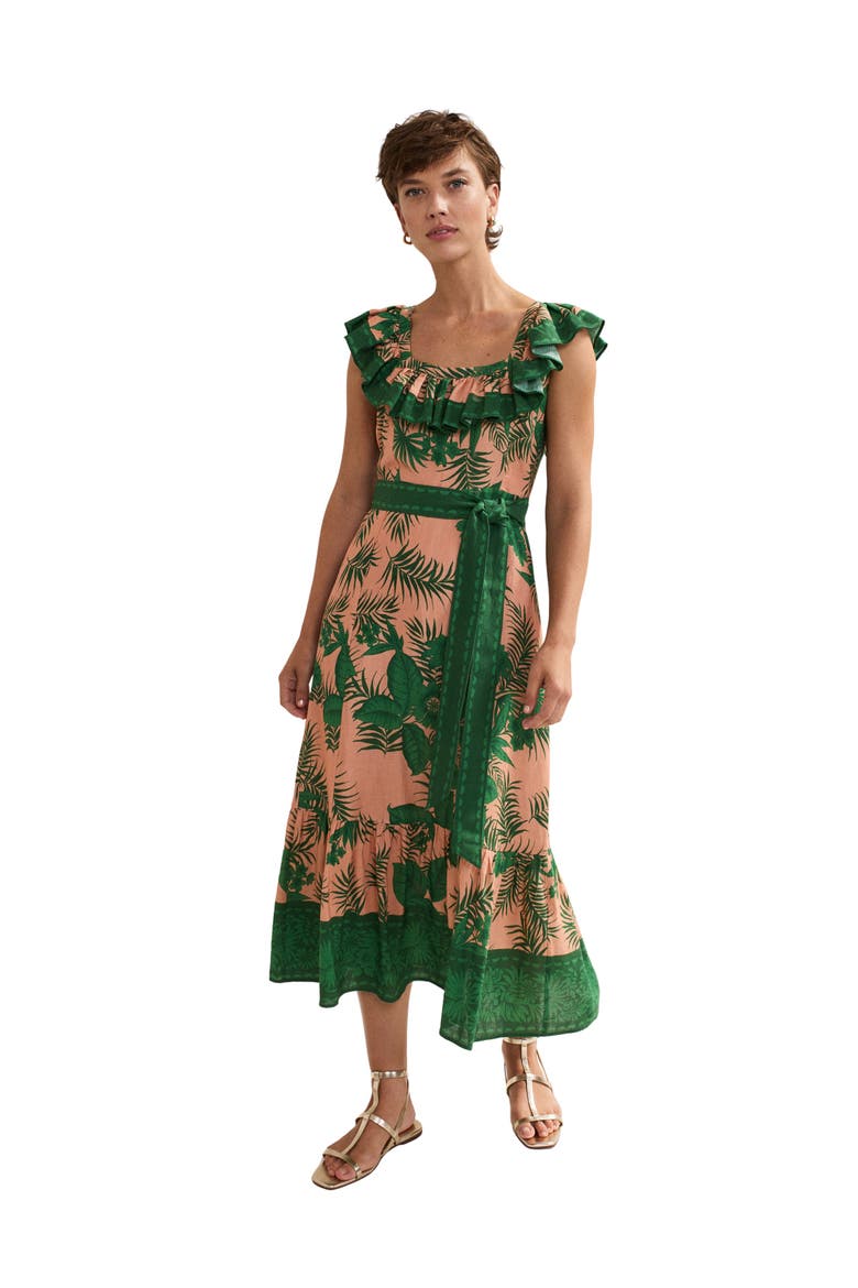 Sandra Ruffled Square Neck Midi Dress, Main, color, Coral