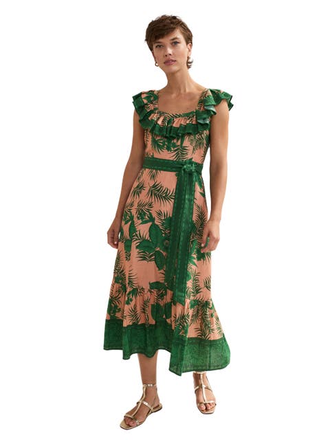 Sandra Ruffled Square Neck Midi Dress