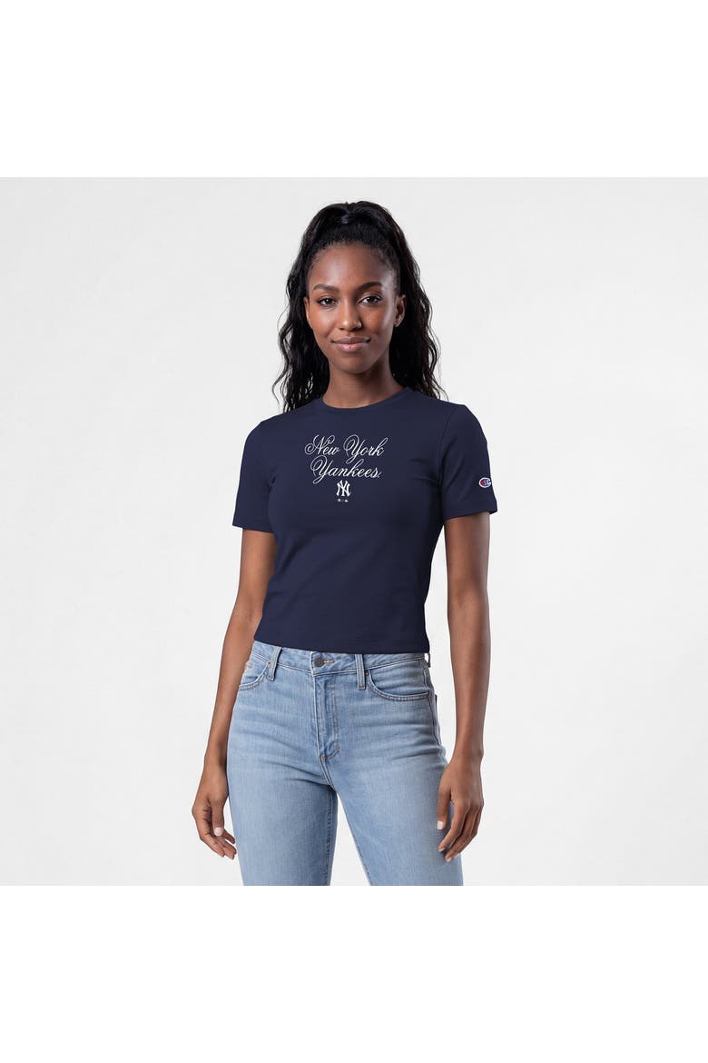 Women's Champion Navy New York Yankees Soft-Touch Fitted Cropped T-Shirt, Main, color, Navy