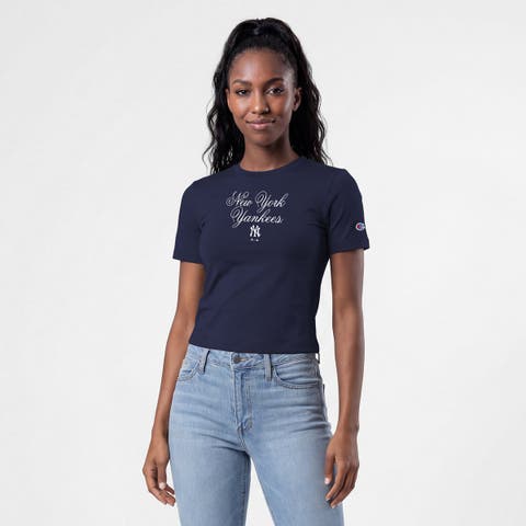 Women's Champion Navy New York Yankees Soft-Touch Fitted Cropped T-Shirt