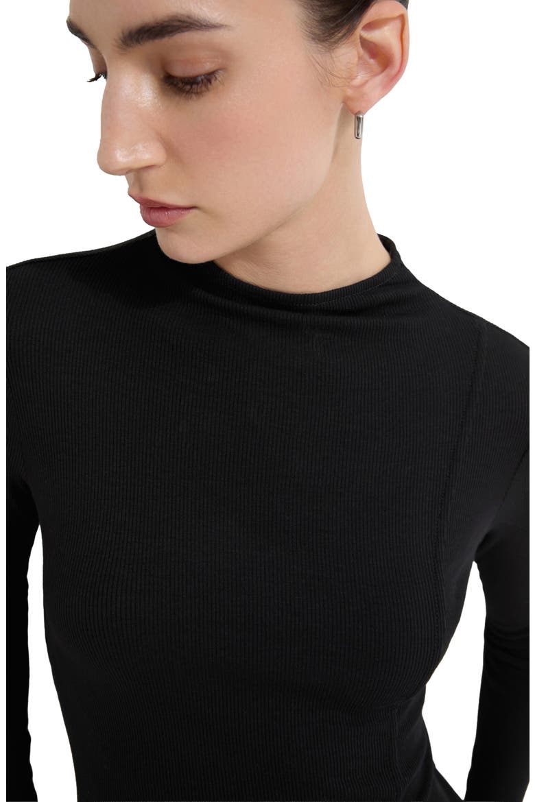 Clover Ribbed Mock Neck Top, Alternate, color, BLACK