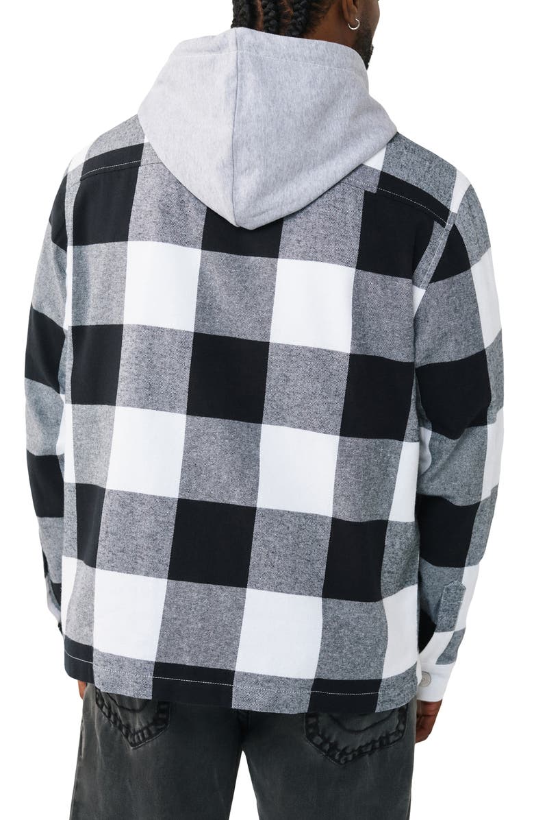 True Religion Hooded Flannel Snap-Up Shirt, Alternate, color, Black / White