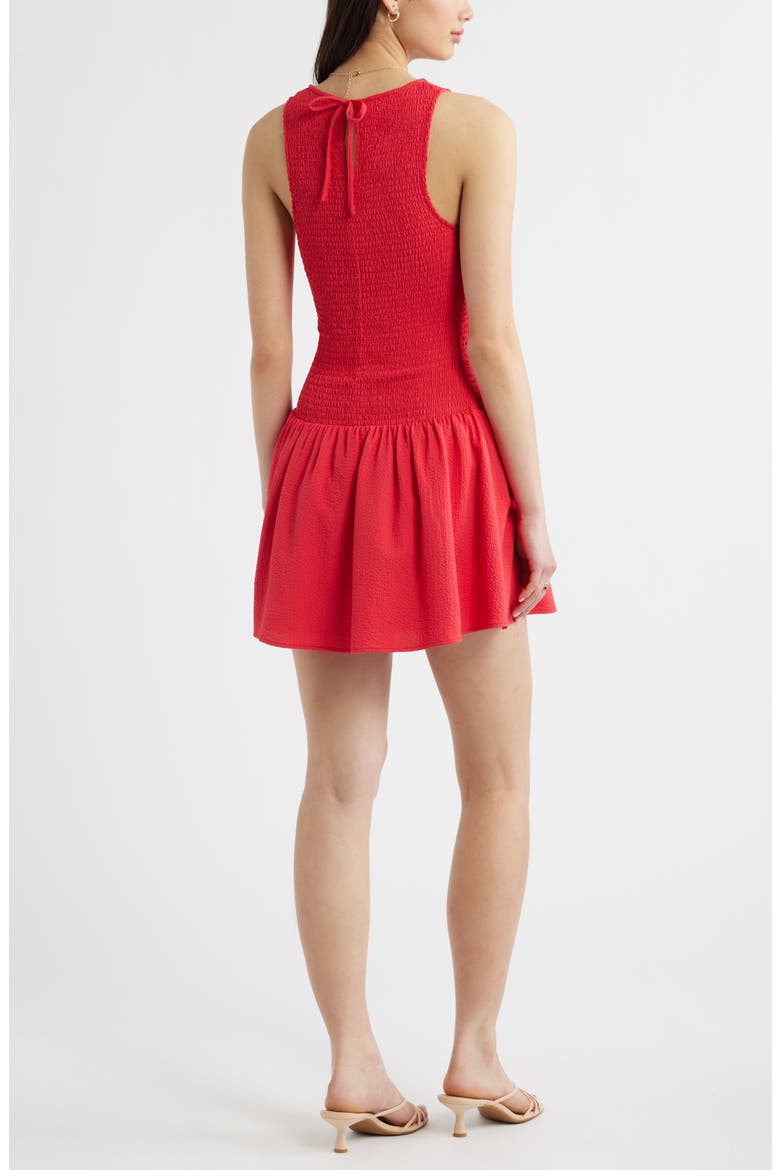Smocked Drop Waist Minidress, Alternate, color, RED SAUCY