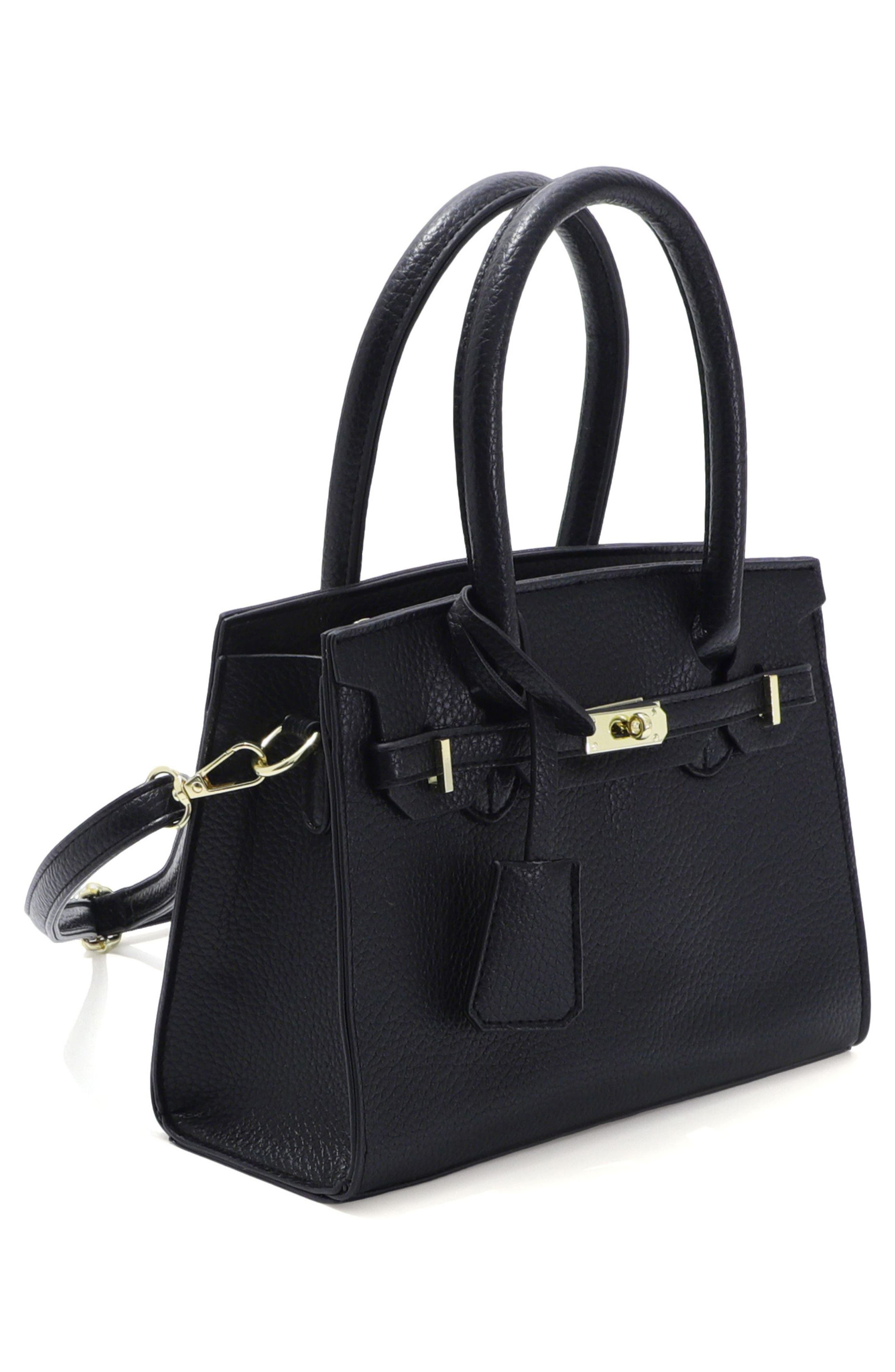 Faux Leather Top Handle Bag, Alternate, color, BLACK