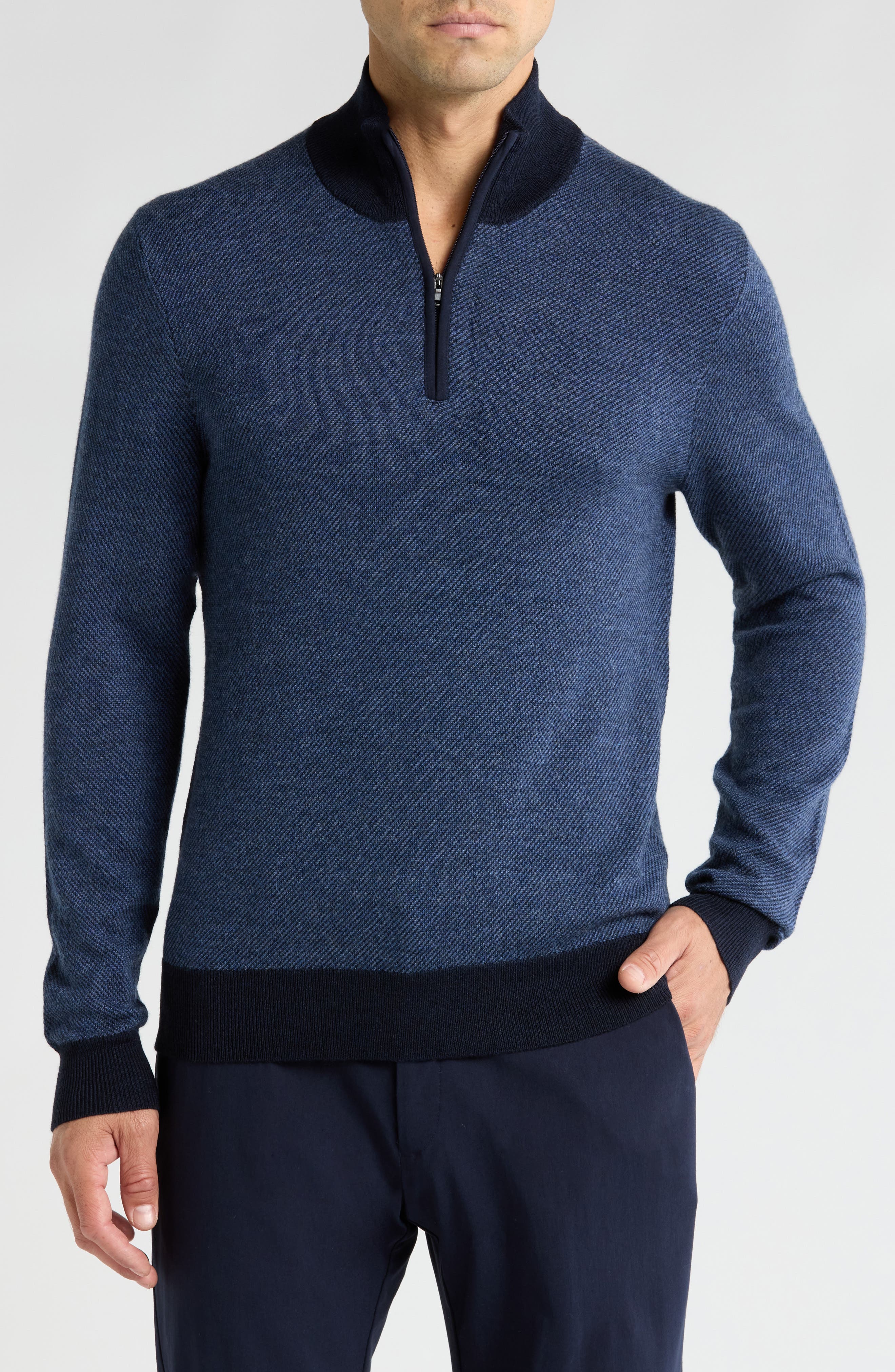 Merino Wool Two-Tone Twill Quarter-Zip Pullover - image 3