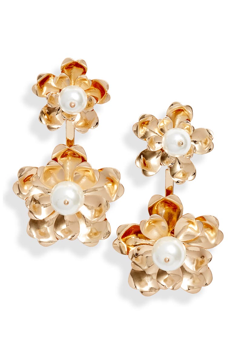 Floral Drop Earrings, Main, color, WHITE- GOLD