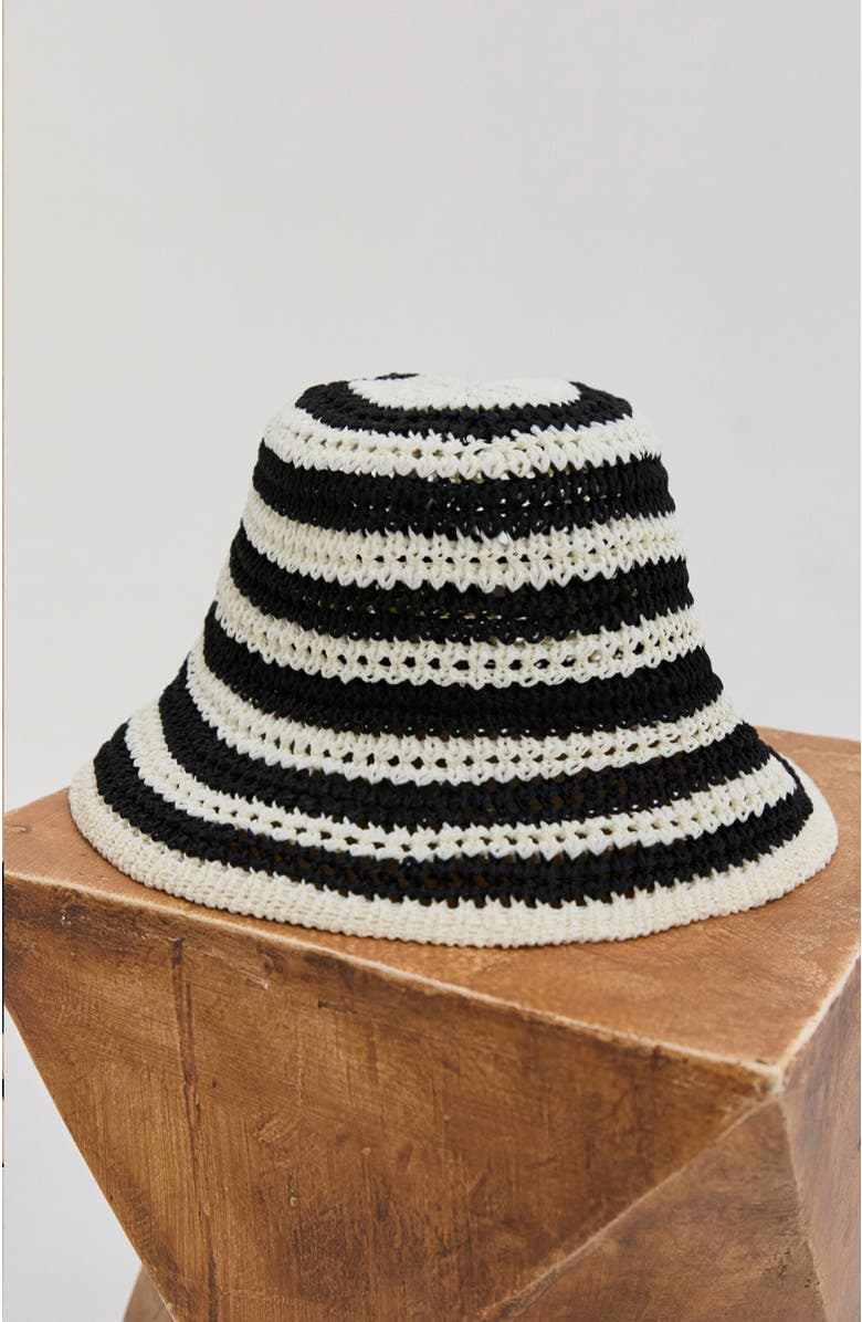 CRESCENT Striped Weave Hat, Alternate, color, Black/White