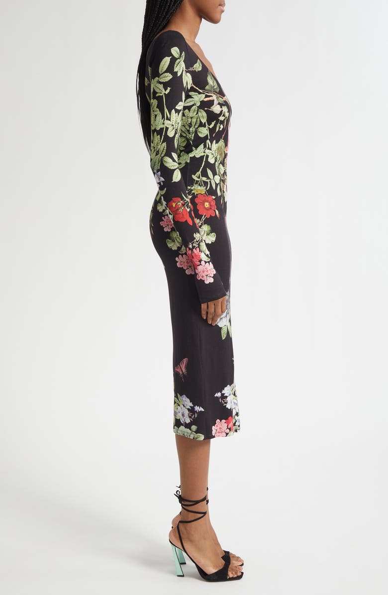 Alice + Olivia Delora Floral Print Long Sleeve Body-Con Dress, Alternate, color, Venus Floral