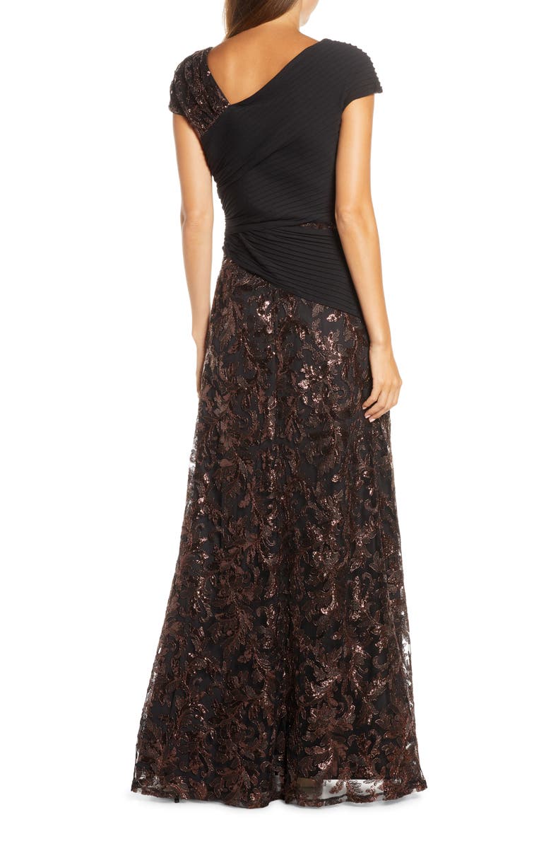 Tadashi Shoji Pintuck Wrapped Embroidered Lace Gown, Alternate, color, 