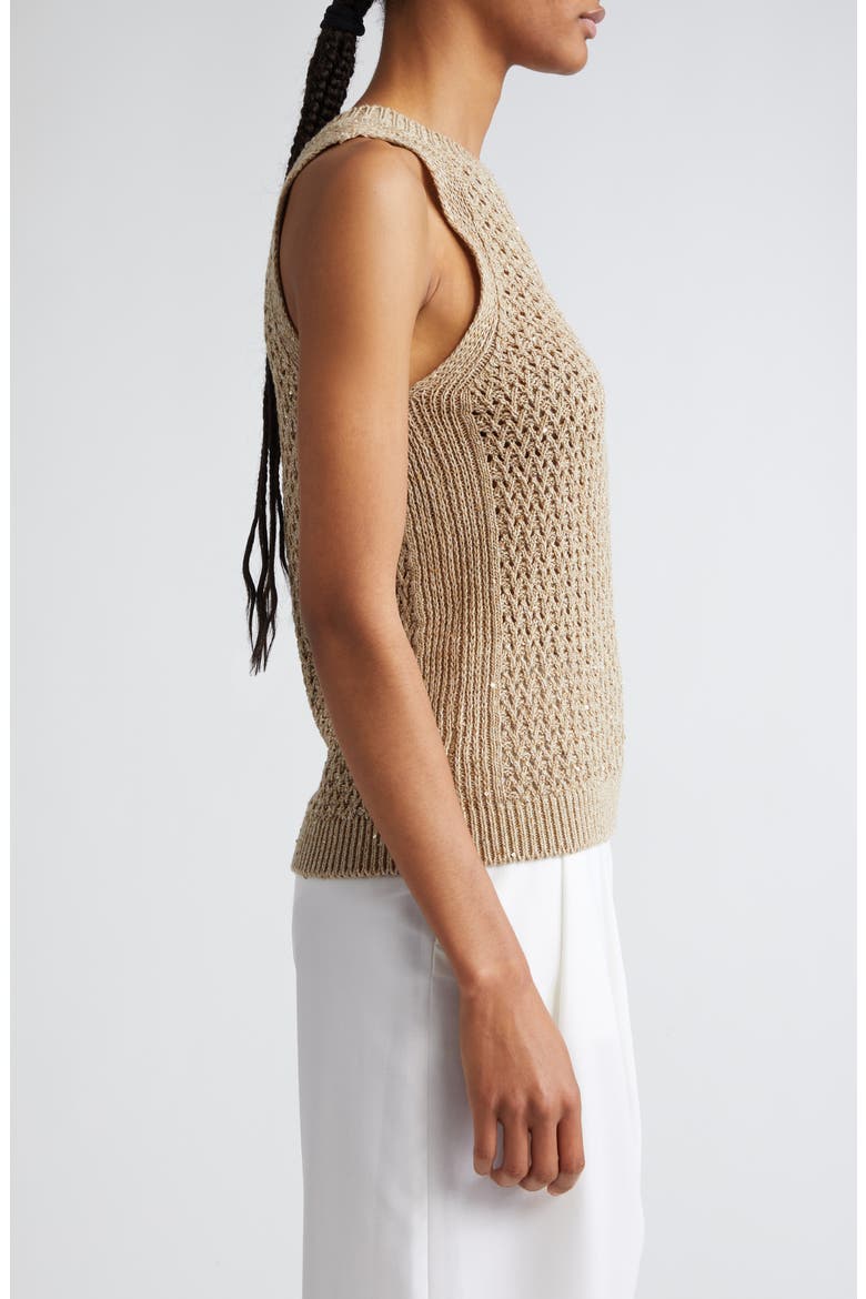 Sequin Open Stitch Sweater Tank, Alternate, color, SAND
