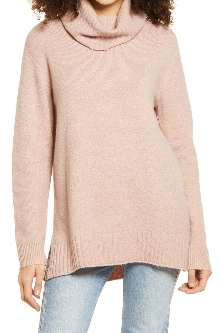 Longline Turtleneck Sweater, Main, color, PINK ADOBE