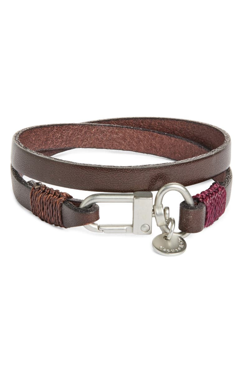 Caputo & Co. Men's Wide Leather Double Wrap Bracelet, Main, color, Chocolate