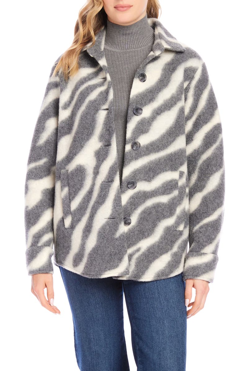 Karen Kane Brushed Wool Blend Shirt Jacket, Main, color, Cream/ Gray