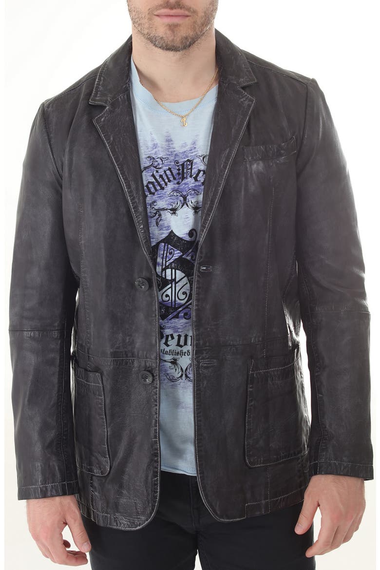 Lambskin Leather Blazer, Main, color, BLACK